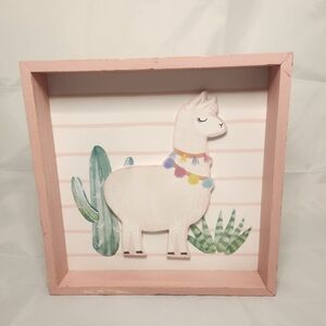 Lightly Used 8 3/4” Hobby Lobby Pink Llama Shadow Box Style Wall Art